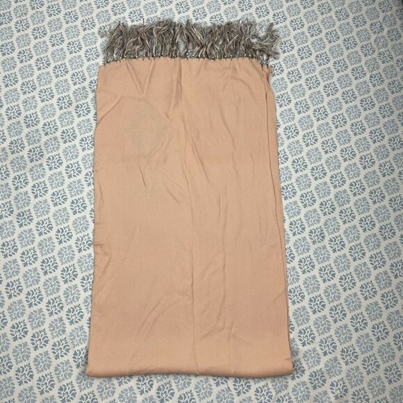 Scarf Peachy Pink Embroidered Scarf with Fringe Vintage - Picture 6 of 6
